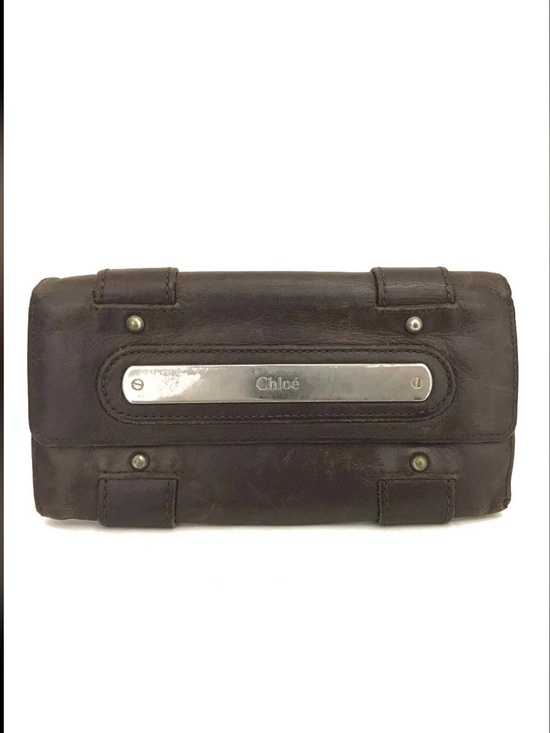 Chloe Handbags - Chloé Vintage Dark Brown Leather Metal Plate Continental Flap Wallet👝